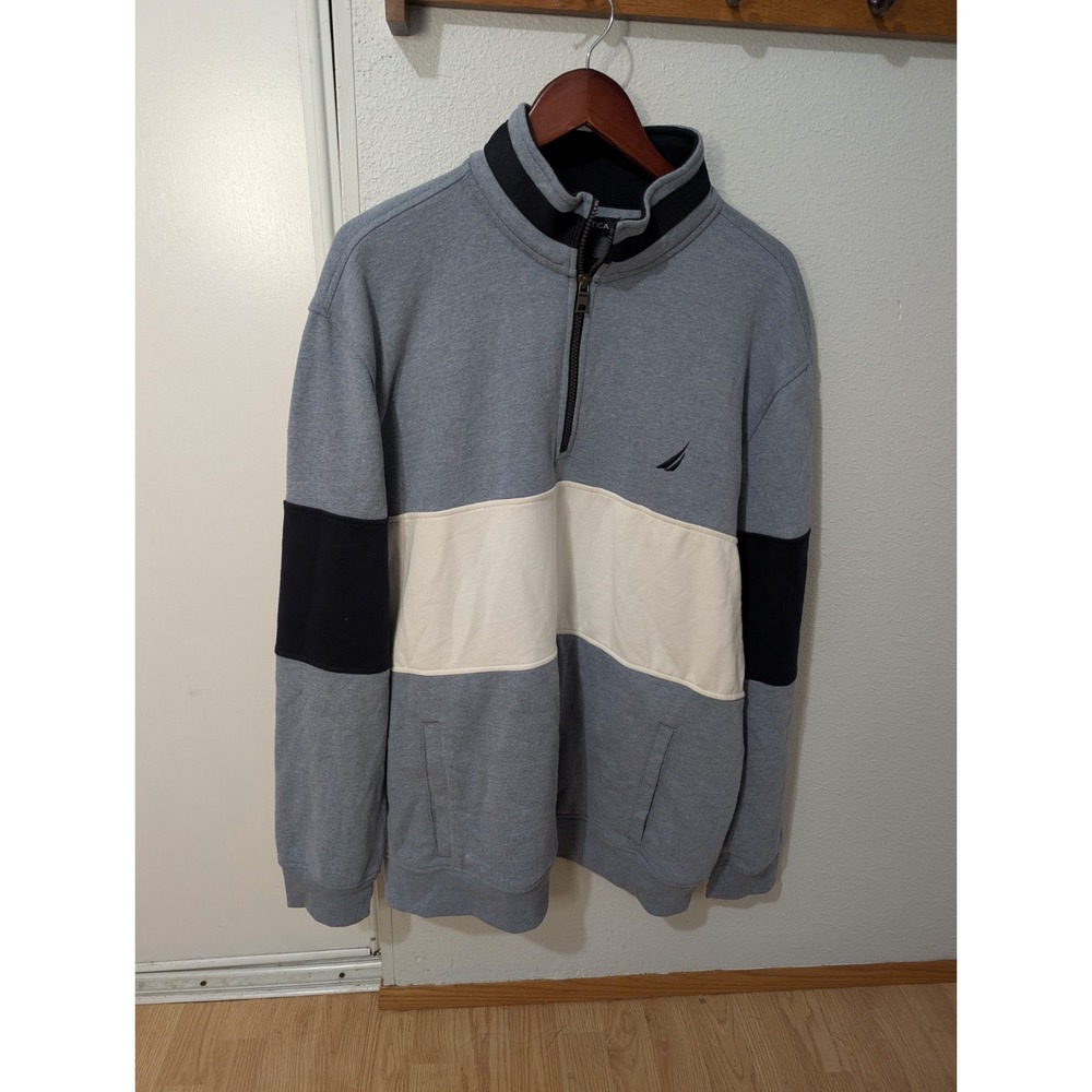 Nautica Men's XXL Quarter Zip Sweatshirt Blue Colorblock Pullover NWT Cotton
